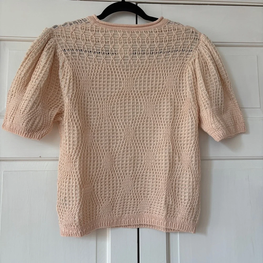 Ulla Johnson Capri Top Crème Knit Cotton Short-Sleeve Top Size Large Puff Sleeve